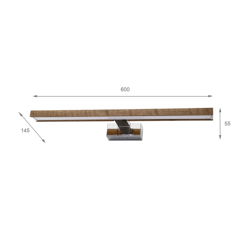 BRILAGI - LED-belysning för badrumsspegel 3-i-1 WOODY MIRROR LED/12W/230V 60 cm IP44 blank krom/ek valnöt