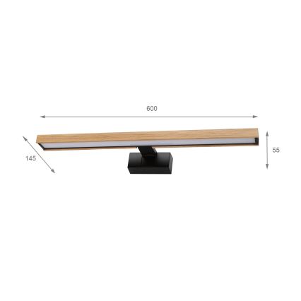 Brilagi - 3-i-1 LED-belysning för badrumsspegel WOODY MIRROR LED/12W/230V 60 cm IP44 svart/ek