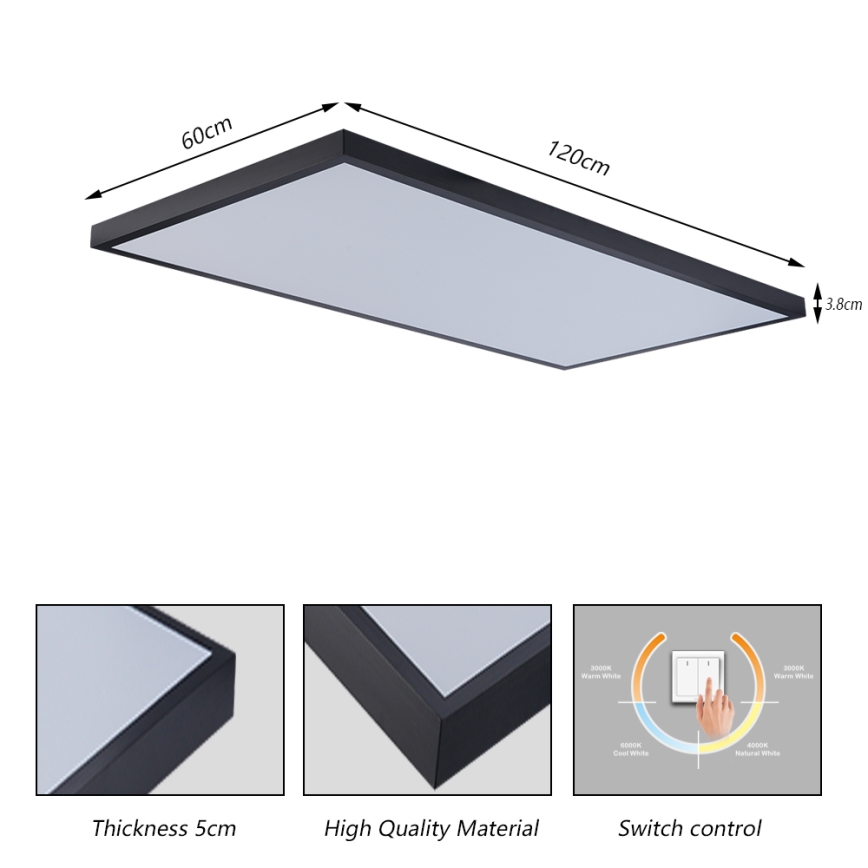 Brilagi - LED takarmatur för badrum FRAME LED/96W/230V 120x60 cm 3000/4000/6000K IP44 svart