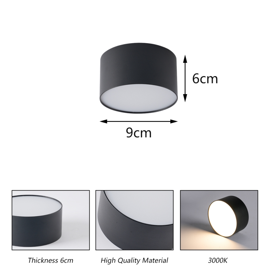 BRILAGI - LED-badrumstaklampa FORIS LED/9W/230V Ø 9 cm svart IP44