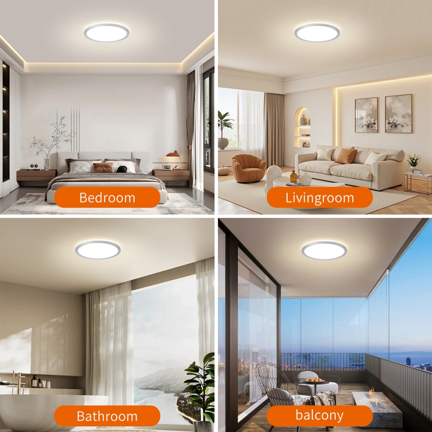 Brilagi - LED-badrumstaklampa Ultratunn LED/12W/230V Ø 22,5 cm silver IP54