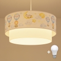 Brilagi - LED barnlampa med kabel BOBO 1xE27/60W/230V Ø 40 cm vit/beige/djurmotiv