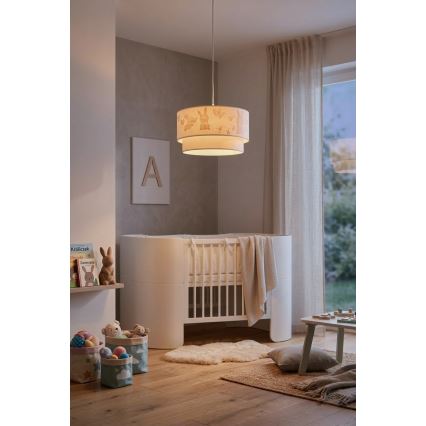 Brilagi - LED barnpendel BOBO 1xE27/60W/230V Ø 35 cm vit/kaniner
