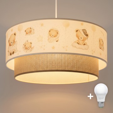 Brilagi - LED barnpendel BOBO med sladd 1xE27/60W/230V Ø 40 cm vit/beige/nallemotiv