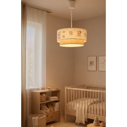 Brilagi - LED-pendel för barn med vajer BOBO 1xE27/10W/230V Ø 40 cm vit/beige/nallar
