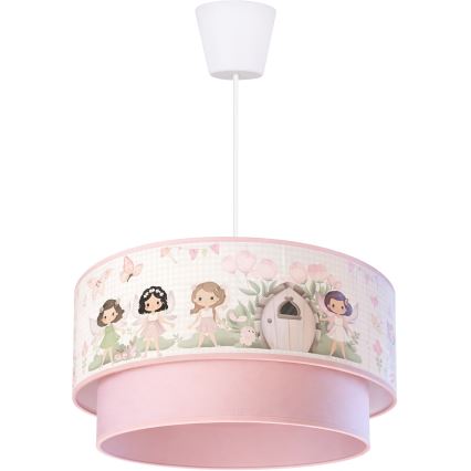 Brilagi - LED barnpendel med sladd BOBO 1xE27/60W/230V Ø 40 cm rosa/älvor