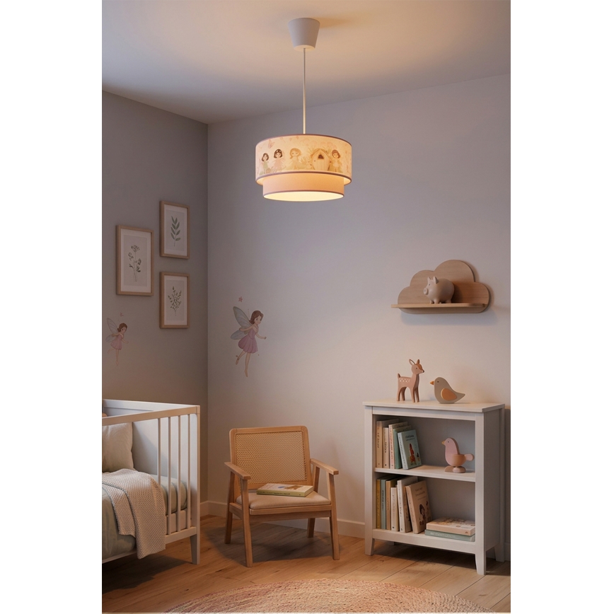Brilagi - LED barnpendel med sladd BOBO 1xE27/60W/230V Ø 40 cm rosa/älvor