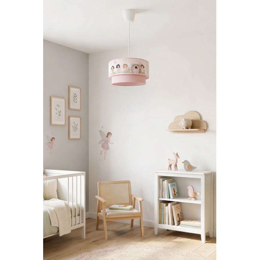 Brilagi - LED barnpendel med sladd BOBO 1xE27/60W/230V Ø 40 cm rosa/älvor