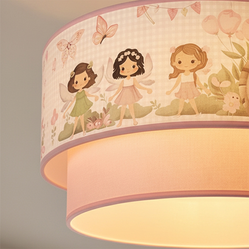 Brilagi - LED barnpendel med sladd BOBO 1xE27/60W/230V Ø 40 cm rosa/älvor
