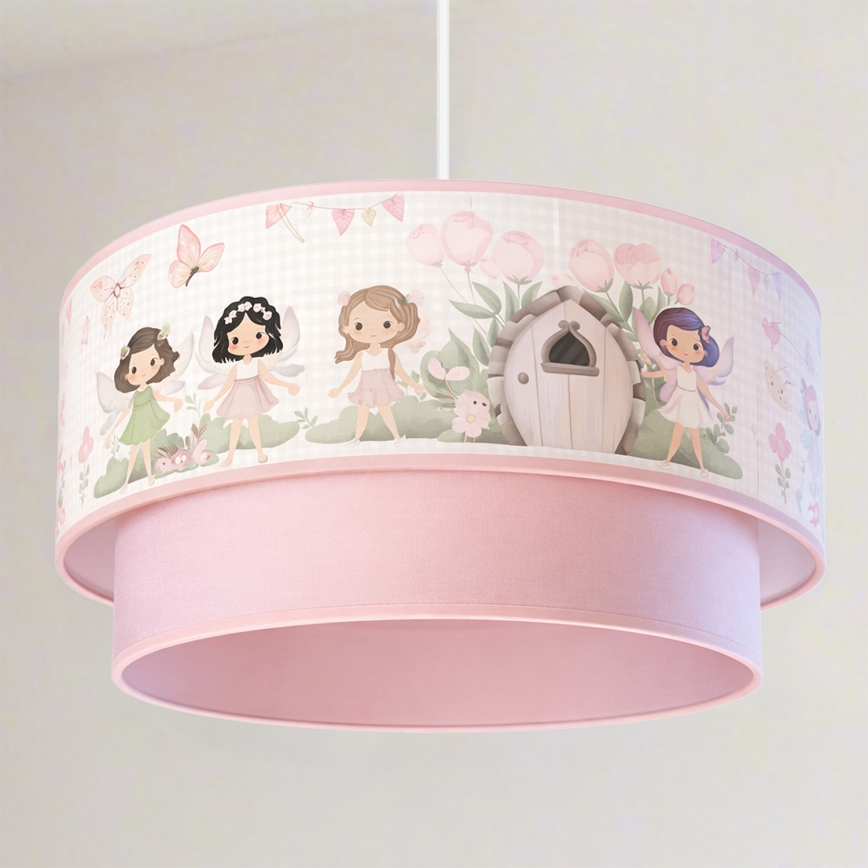 Brilagi - LED barnpendel med sladd BOBO 1xE27/60W/230V Ø 40 cm rosa/älvor