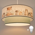 Brilagi - LED barnpendel med sladd BOBO 1xE27/60W/230V Ø 40 cm vit/grön/djurmotiv