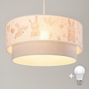 Brilagi - LED barnpendel med vajer BOBO 1xE27/60W/230V Ø 40 cm krämfärgad/grå/kaniner