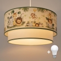 Brilagi - LED barnpendel med vajer BOBO 1xE27/60W/230V Ø 40 cm krämvit/grön/djungel