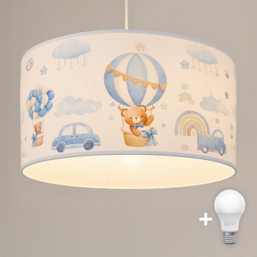 Brilagi - LED barnpendel på kabel BOBO 1xE27/10W/230V Ø 35 cm blå med nallemotiv