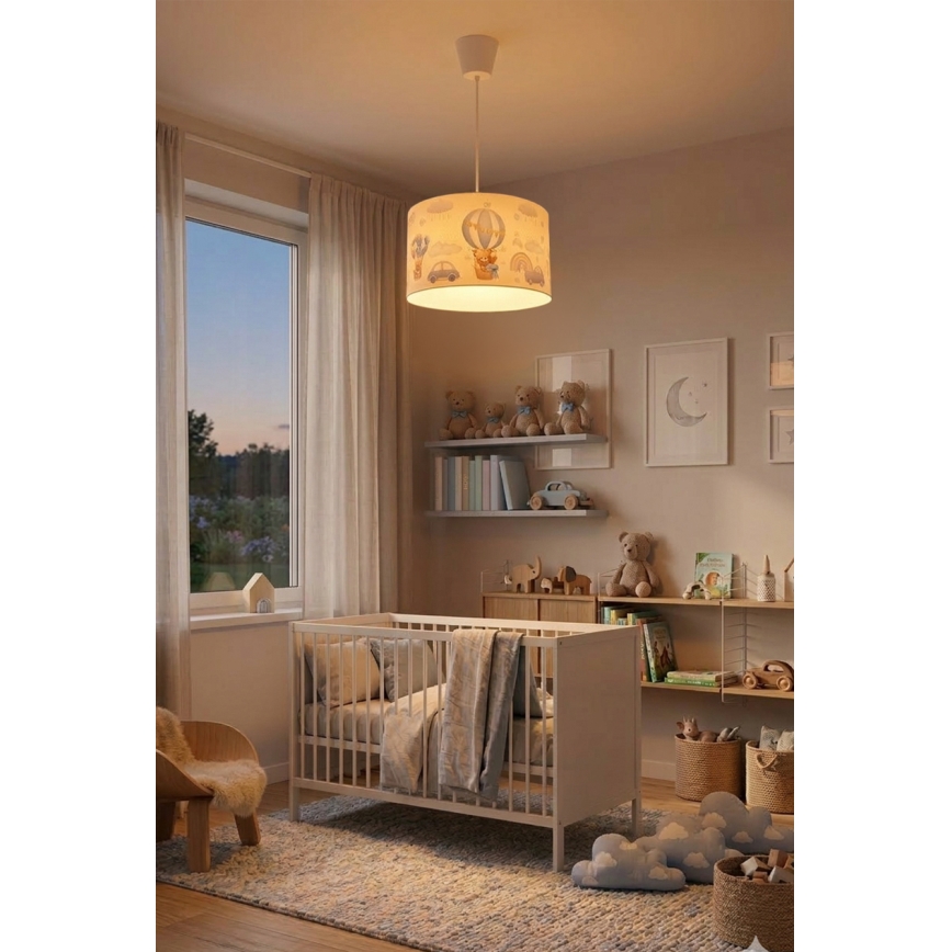 Brilagi - LED barnpendel på kabel BOBO 1xE27/10W/230V Ø 35 cm blå med nallemotiv