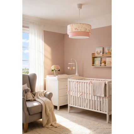 Brilagi - LED-barnpendel med vajer BOBO 1xE27/10W/230V Ø 40 cm krämvit/rosa/kaninmotiv