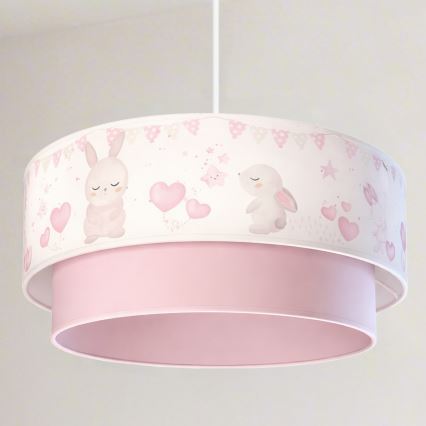 Brilagi - LED-barnpendel med vajer BOBO 1xE27/10W/230V Ø 40 cm krämvit/rosa/kaninmotiv