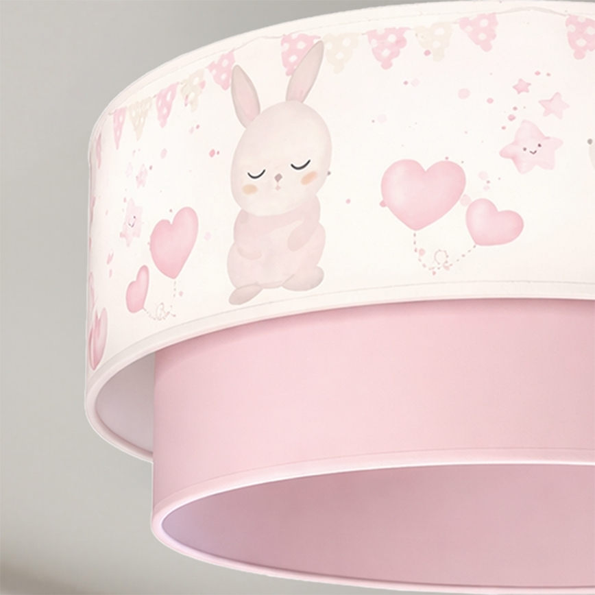 Brilagi - LED-barnpendel med vajer BOBO 1xE27/10W/230V Ø 40 cm krämvit/rosa/kaninmotiv