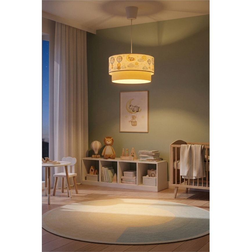 Brilagi - LED Barnpendel med sladd BOBO 1xE27/10W/230V Ø 40 cm vit/beige/djurmönster