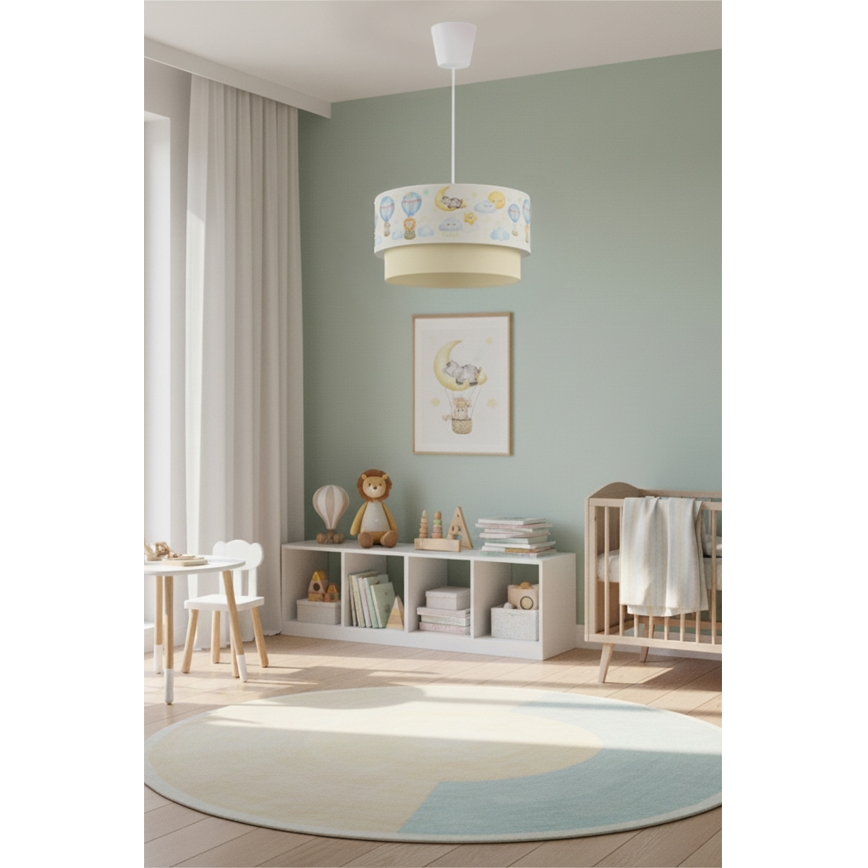 Brilagi - LED Barnpendel med sladd BOBO 1xE27/10W/230V Ø 40 cm vit/beige/djurmönster