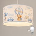 Brilagi - LED barnpendel på kabel BOBO 1xE27/60W/230V Ø 35 cm blå med nallemotiv