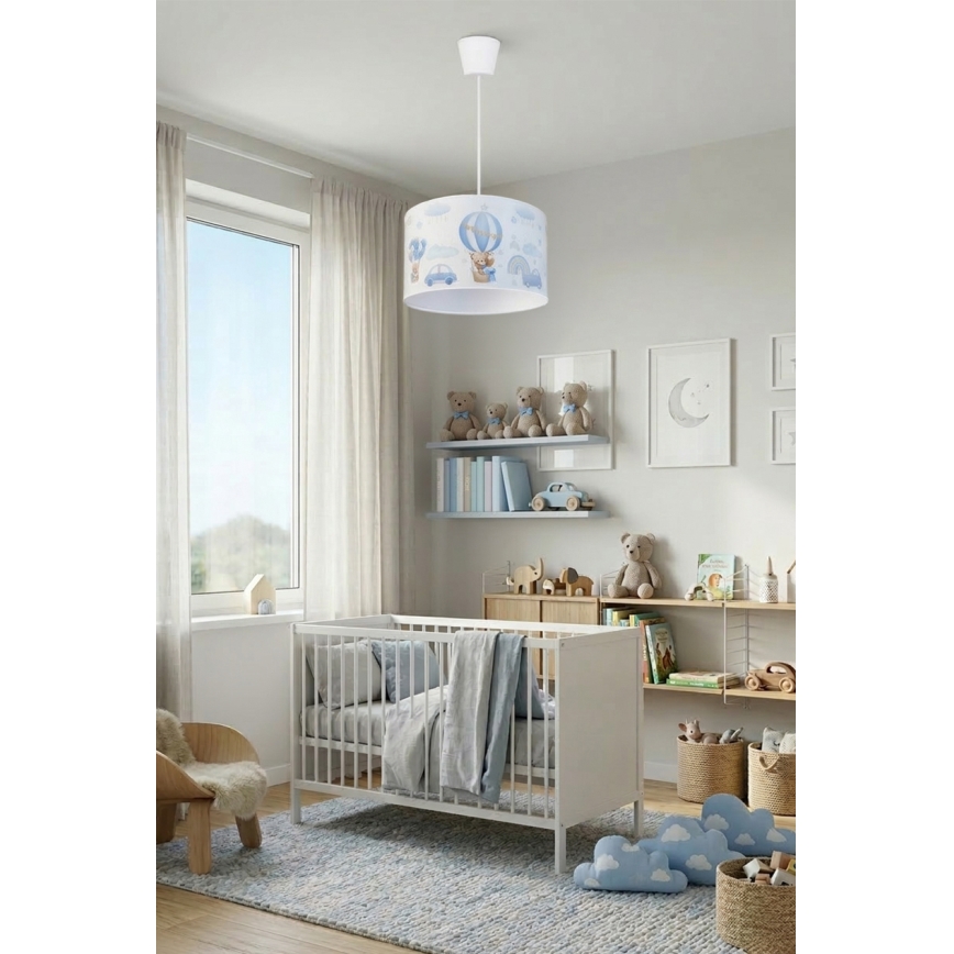 Brilagi - LED barnpendel på kabel BOBO 1xE27/60W/230V Ø 35 cm blå med nallemotiv