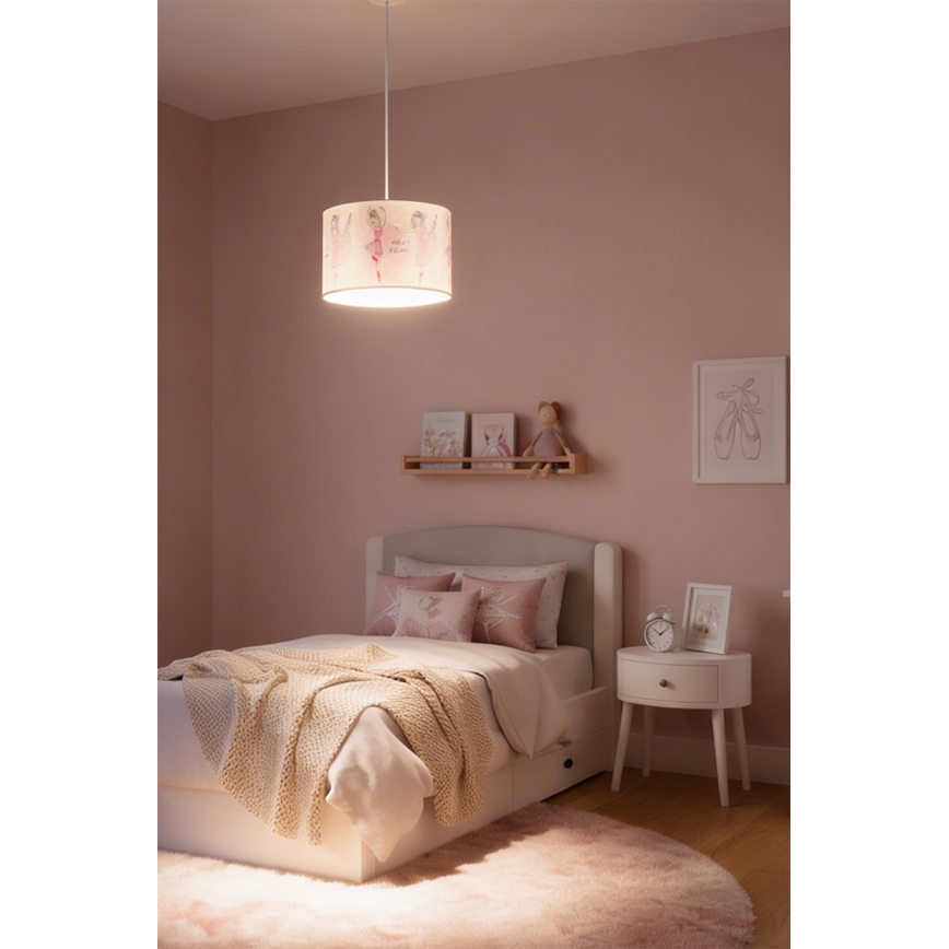 BRILAGI - LED barnpendel på kabel BOBO 1xE27/60W/230V Ø 35 cm rosa/ballerina-motiv