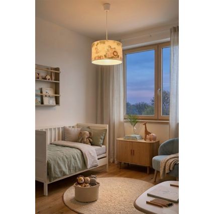 Brilagi - LED barnpendel på kabel BOBO 1xE27/60W/230V Ø 35 cm vit/djungel