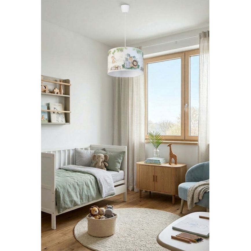 Brilagi - LED barnpendel på kabel BOBO 1xE27/60W/230V Ø 35 cm vit/djungel
