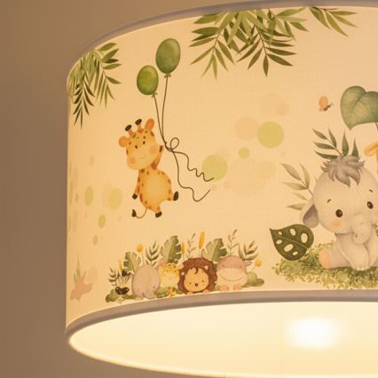 Brilagi - LED barnpendel på kabel BOBO 1xE27/60W/230V Ø 35 cm vit/djungel