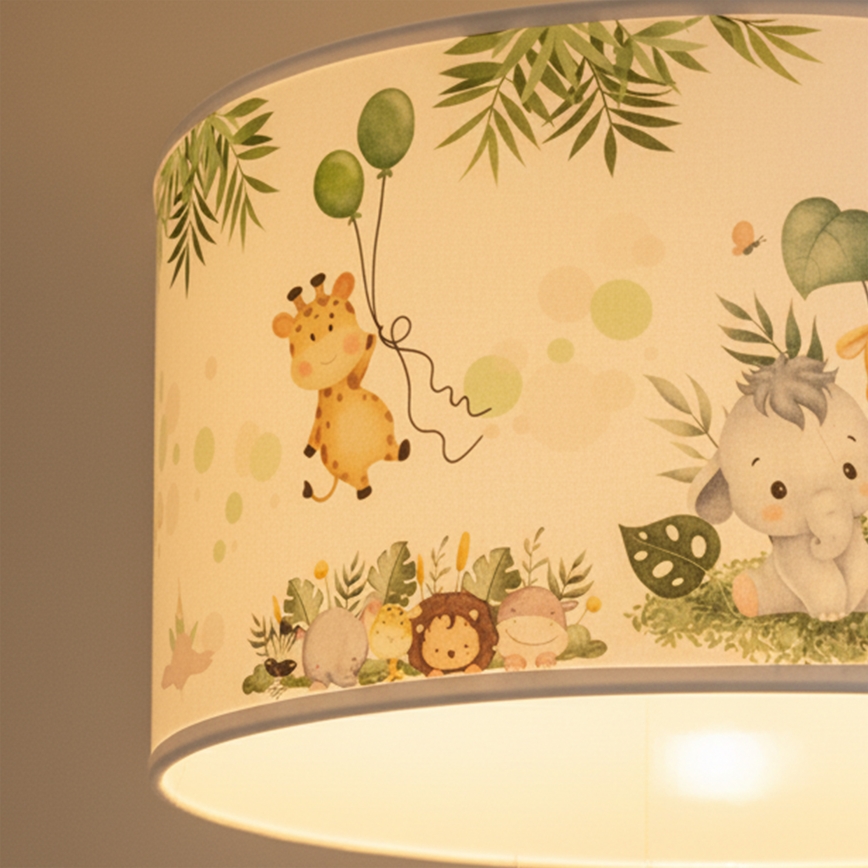 Brilagi - LED barnpendel på kabel BOBO 1xE27/60W/230V Ø 35 cm vit/djungel