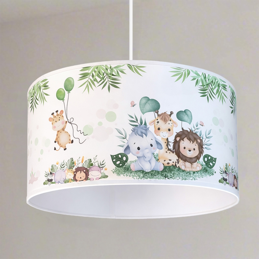Brilagi - LED barnpendel på kabel BOBO 1xE27/60W/230V Ø 35 cm vit/djungel