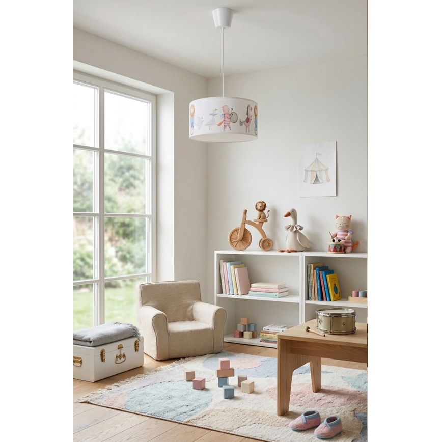 Brilagi - LED barnpendel på kabel BOBO 1xE27/60W/230V Ø 35 cm vit/djurmotiv