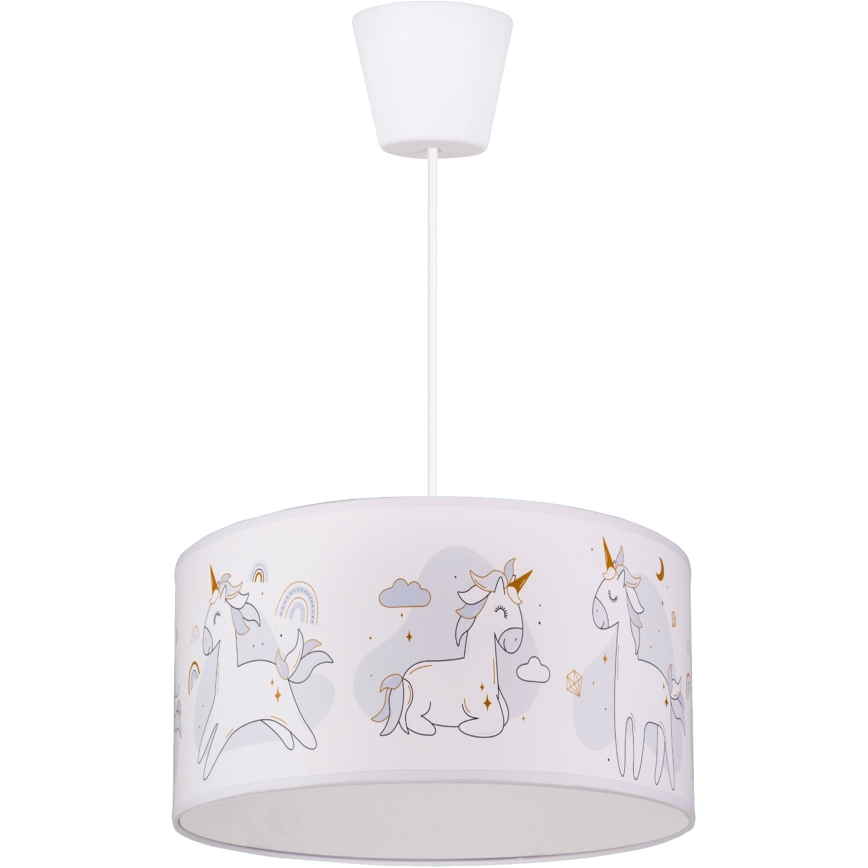 Brilagi -LED Barnpendel på sladd BOBO 1x E27/60 W/230 V Ø 35 cm vit med enhörningsmotiv