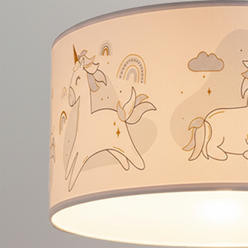 Brilagi -LED Barnpendel på sladd BOBO 1x E27/60 W/230 V Ø 35 cm vit med enhörningsmotiv