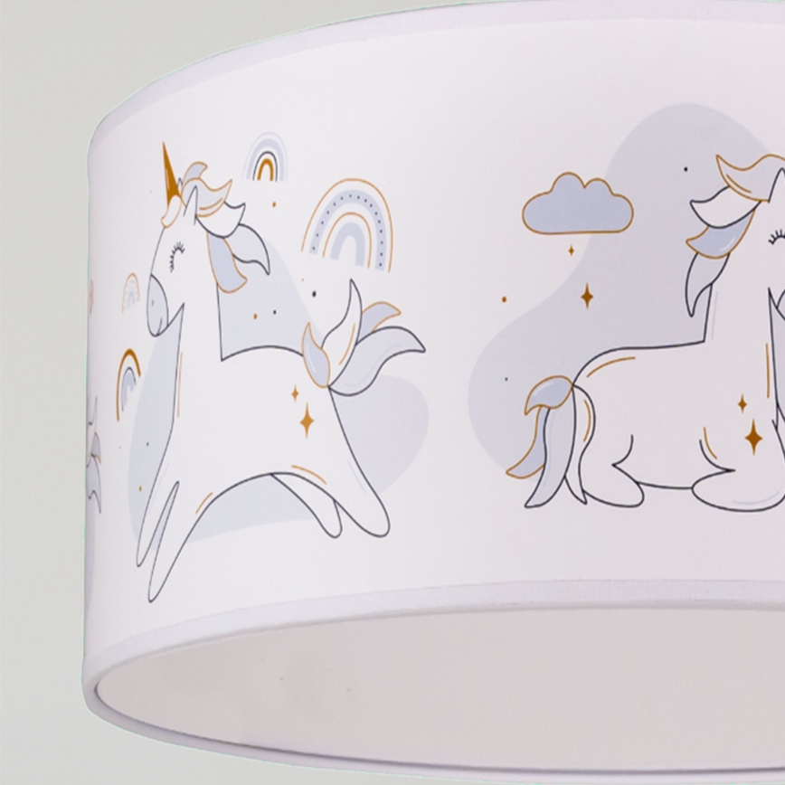 Brilagi -LED Barnpendel på sladd BOBO 1x E27/60 W/230 V Ø 35 cm vit med enhörningsmotiv