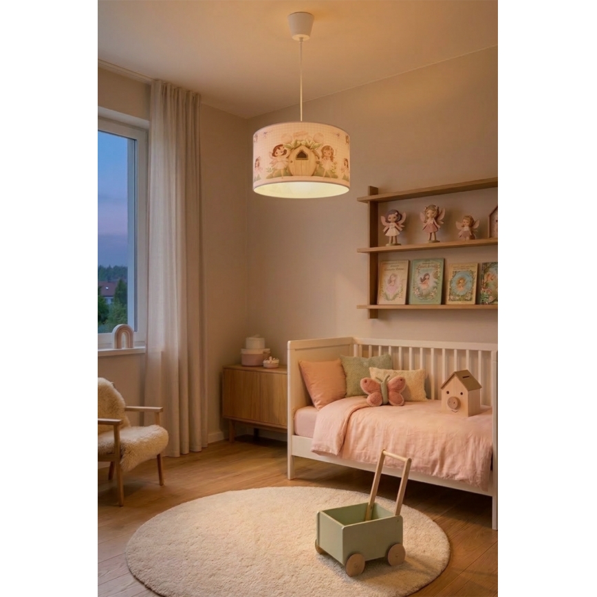 Brilagi - LED barnpendel på sladd BOBO 1xE27/10W/230V Ø35 cm rosa/älvor