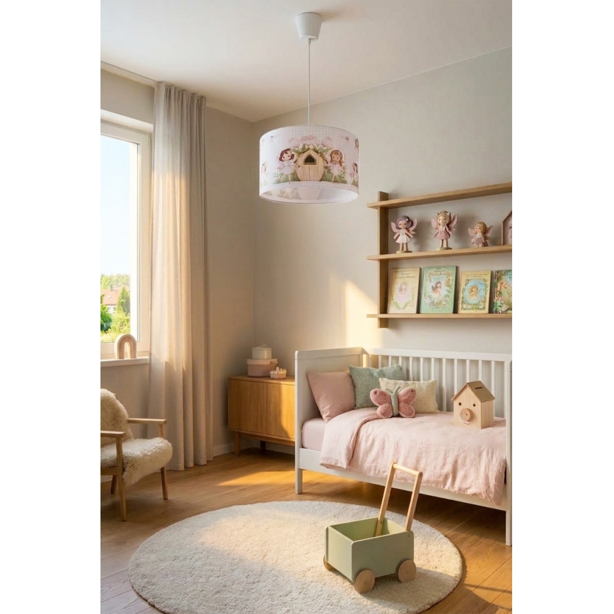 Brilagi - LED barnpendel på sladd BOBO 1xE27/10W/230V Ø35 cm rosa/älvor