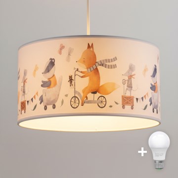 Brilagi - LED barnpendel på sladd BOBO 1xE27/60W/230V Ø 35 cm vit/med djurmotiv