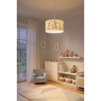 BRILAGI - LED barnpendel på sladd BOBO 1xE27/60W/230V Ø 35 cm vit/med djurmotiv