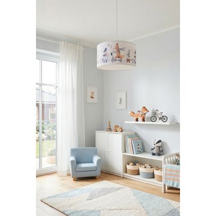 BRILAGI - LED barnpendel på sladd BOBO 1xE27/60W/230V Ø 35 cm vit/med djurmotiv
