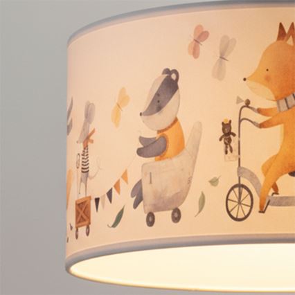 BRILAGI - LED barnpendel på sladd BOBO 1xE27/60W/230V Ø 35 cm vit/med djurmotiv
