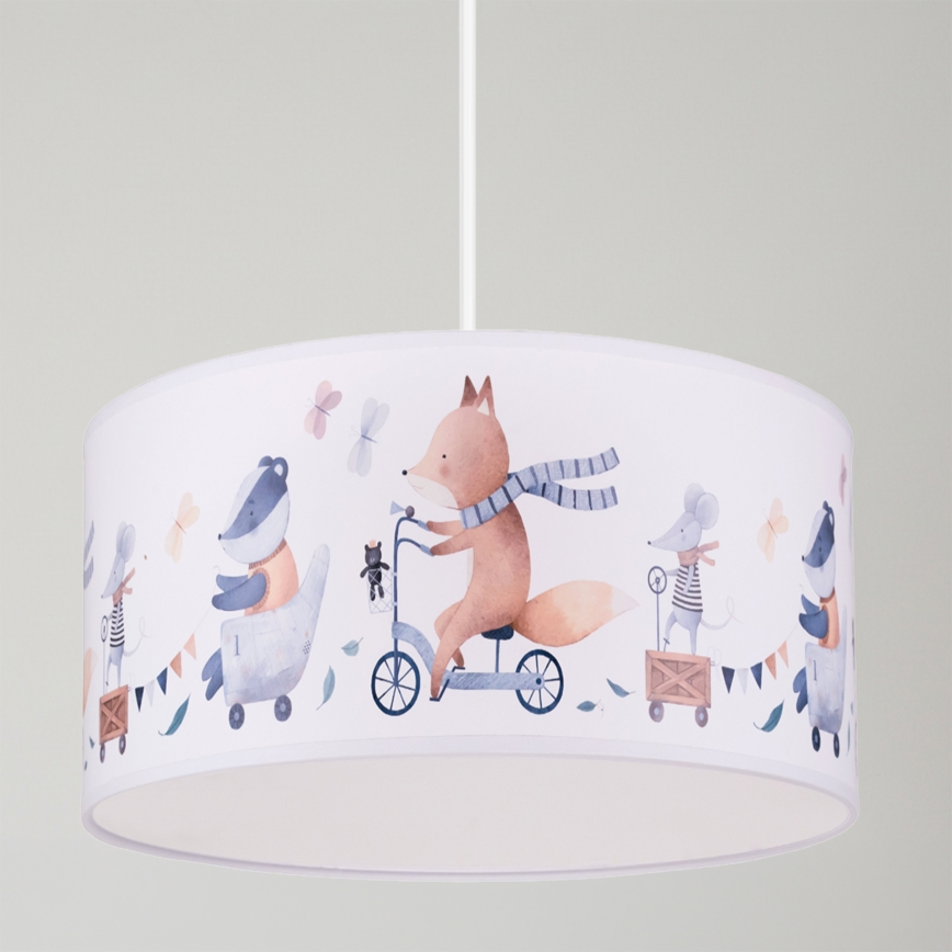 BRILAGI - LED barnpendel på sladd BOBO 1xE27/60W/230V Ø 35 cm vit/med djurmotiv