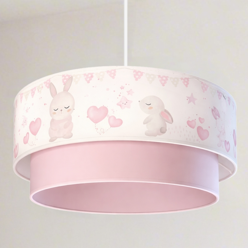 BRILAGI - LED Barntaklampa på vajer BOBO 1xE27/60W/230V Ø 40 cm krämvit/rosa/kaninmotiv