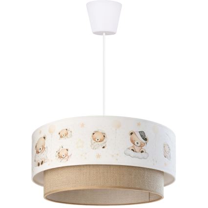 Brilagi - LED barnpendel BOBO med sladd 1xE27/60W/230V Ø 40 cm vit/beige/nallemotiv