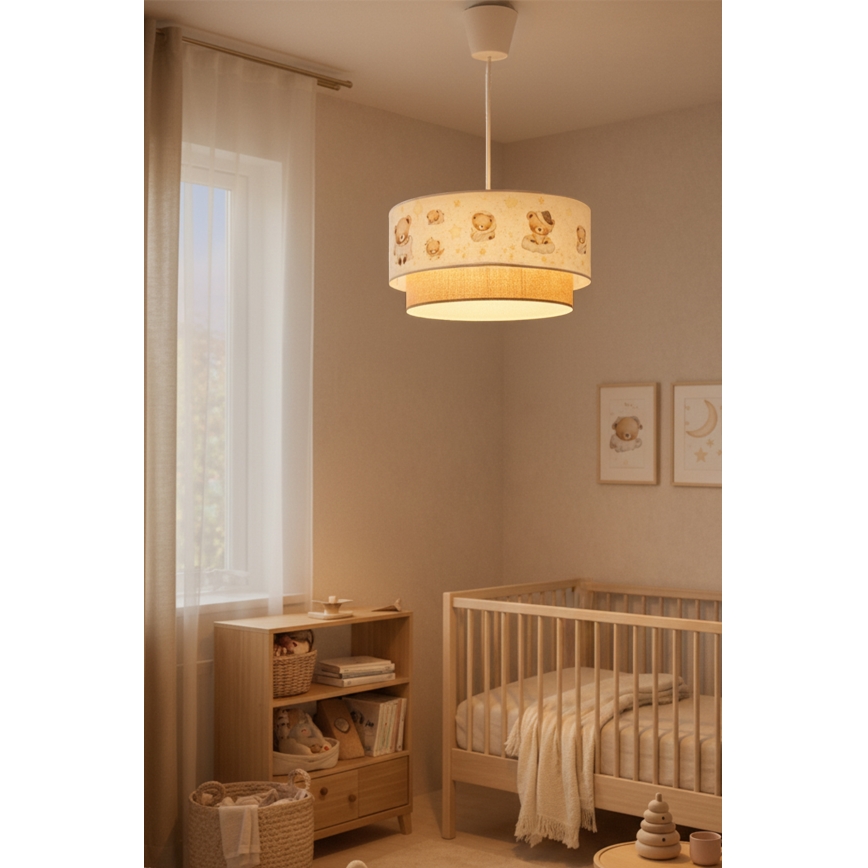 Brilagi - LED barnpendel BOBO med sladd 1xE27/60W/230V Ø 40 cm vit/beige/nallemotiv