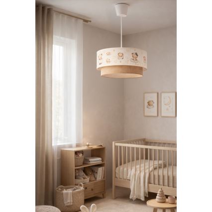 Brilagi - LED barnpendel BOBO med sladd 1xE27/60W/230V Ø 40 cm vit/beige/nallemotiv