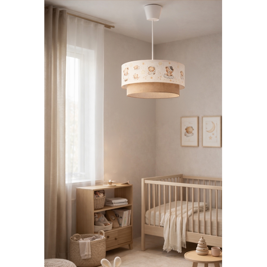 Brilagi - LED barnpendel BOBO med sladd 1xE27/60W/230V Ø 40 cm vit/beige/nallemotiv