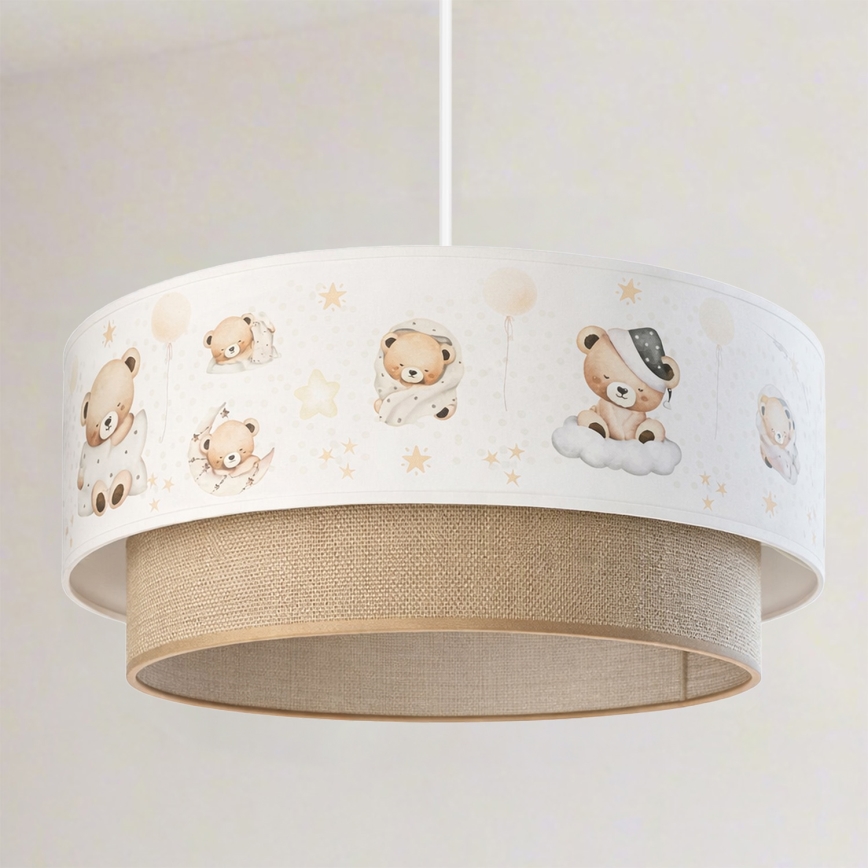 Brilagi - LED barnpendel BOBO med sladd 1xE27/60W/230V Ø 40 cm vit/beige/nallemotiv