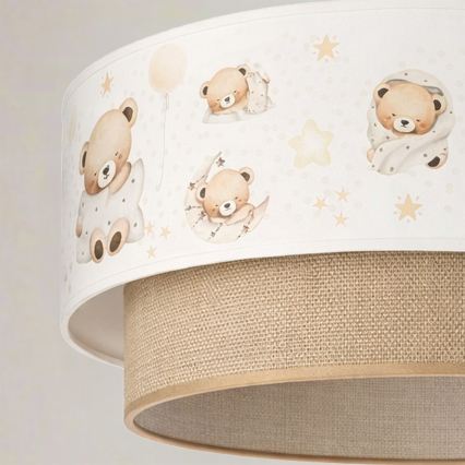 Brilagi - LED barnpendel BOBO med sladd 1xE27/60W/230V Ø 40 cm vit/beige/nallemotiv